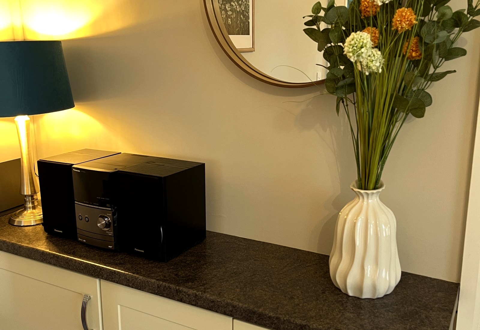 Decorative lamp and flowers inside The Bungalow Burnley